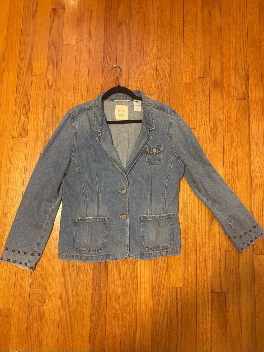 Levi’s Tab Twills Denim Blazer Jacket 1X Peplum Back Studded Cuffs Y2K Vtg